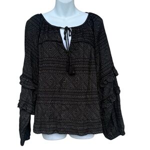 Cathy Jean Black Tie Front Long Sleeve Blouse